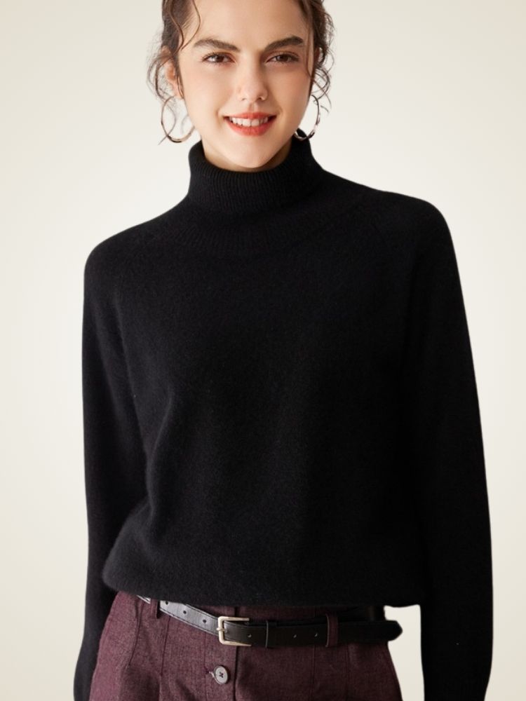 Perla - Black High Turtleneck Cashmere Sweater | The Cashmere Studio
