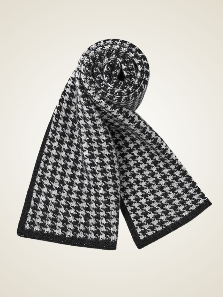 Paolina - Black Houndstooth Cashmere Scarf | The Cashmere Studio