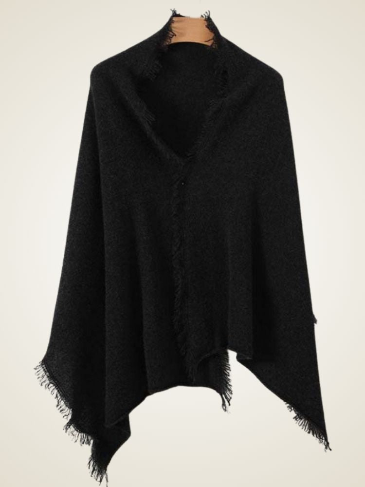 Sylviana - Black Fringe Cashmere Shawl | The Cashmere Studio