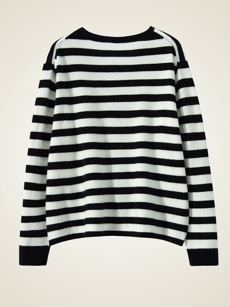 Edelina - Black Striped Zip-Up Cashmere Cardigan | The Cashmere Studio