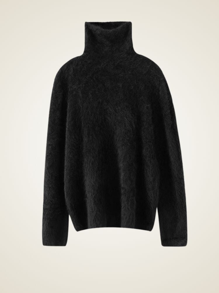 Lenora - Black Brushed Cashmere Sweater | The Cashmere Studio