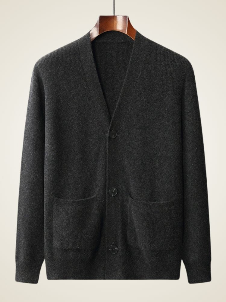 Rafe - Black Ribbed Cashmere Cardigan | The Cashmere Studio
