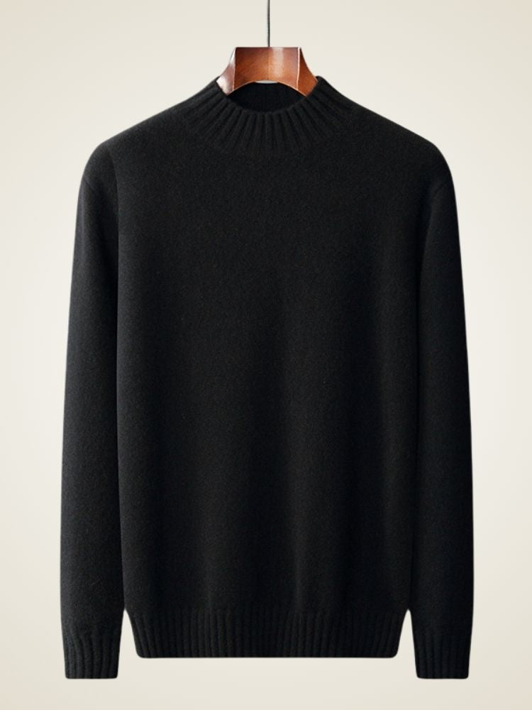 Lennox - Black High Collar Cashmere Sweater | The Cashmere Studio