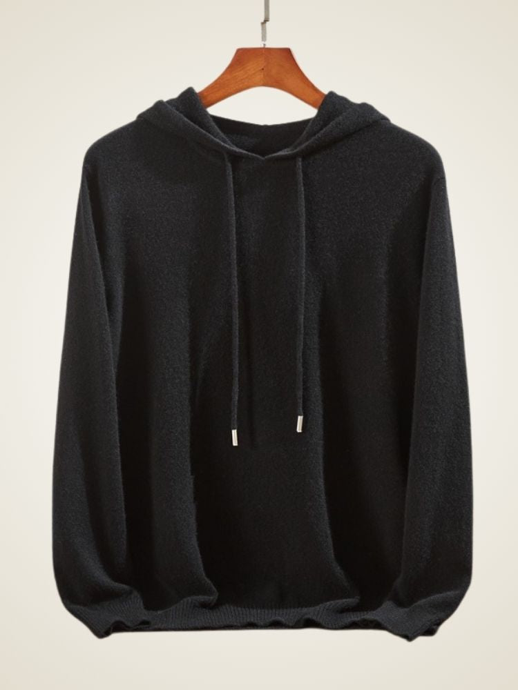 Madden - Black Classic Cashmere Hoodie | The Cashmere Studio