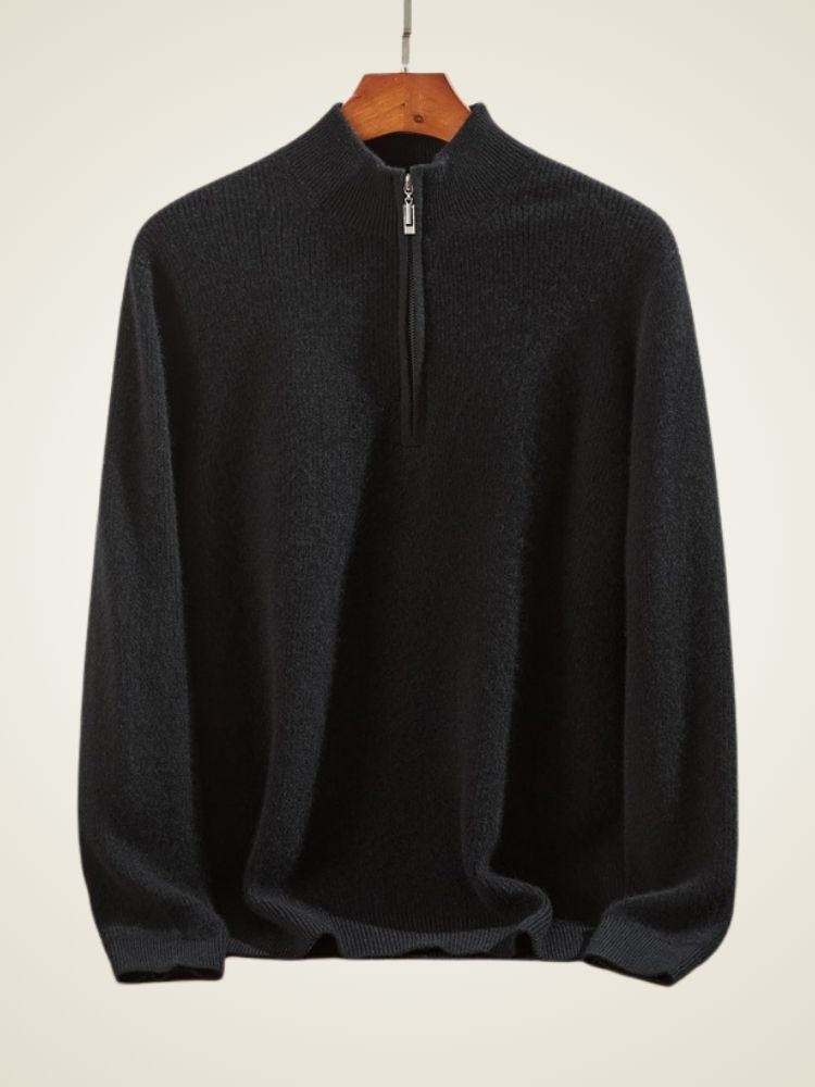 Caspian - Black Half Zip Cashmere Sweater | The Cashmere Studio