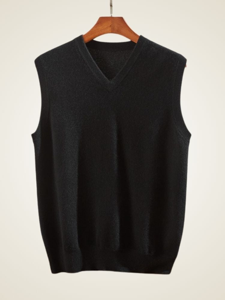 Monte - Black Gray V-Neck Cashmere Vest | The Cashmere Studio