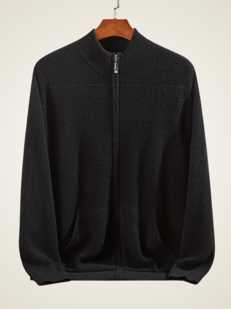 Quill - Black Cashmere Zipped Cardigan | The Cashmere Studio