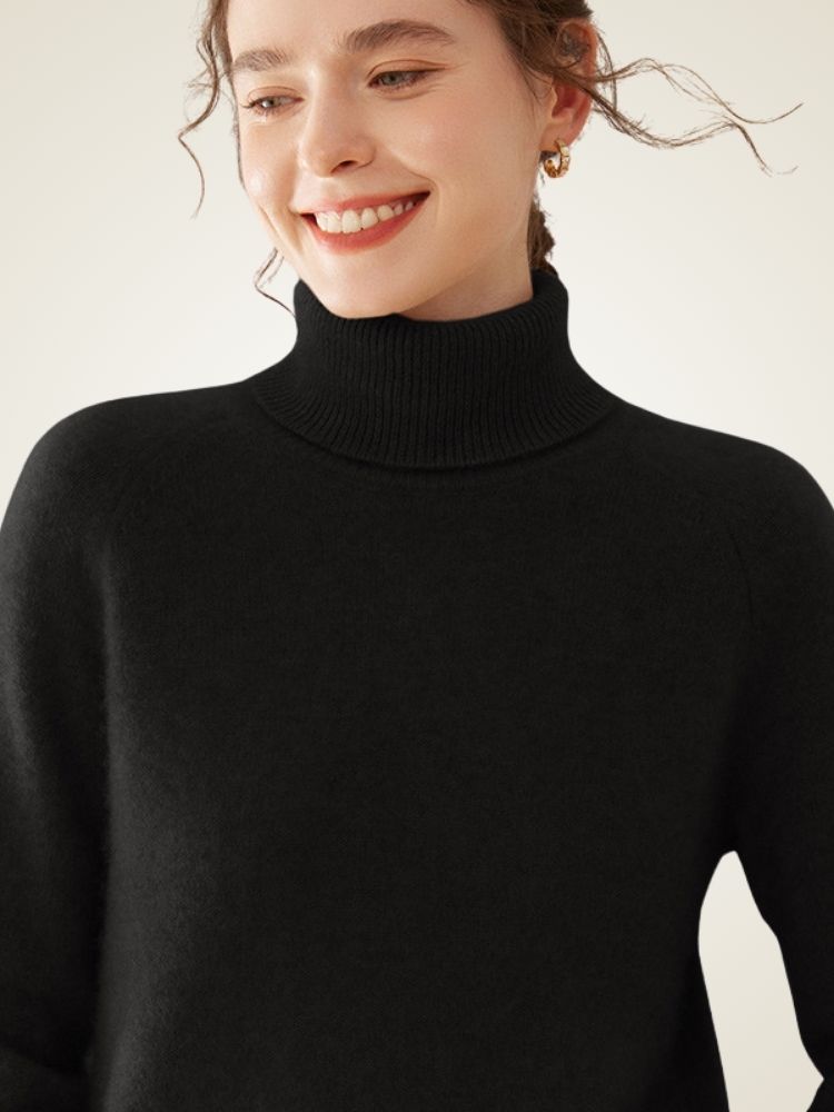 Lysandra - Black Classic Cashmere Turtleneck | The Cashmere Studio