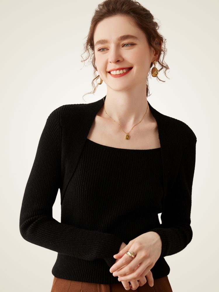 Norielle - Black Ribbed Cashmere Sweater | The Cashmere Studio