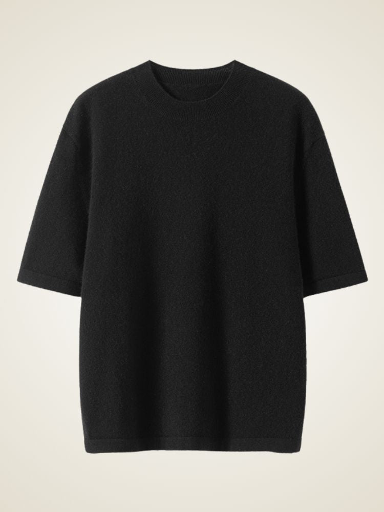 Jisel - Black Short-Sleeve Cashmere Top | The Cashmere Studio