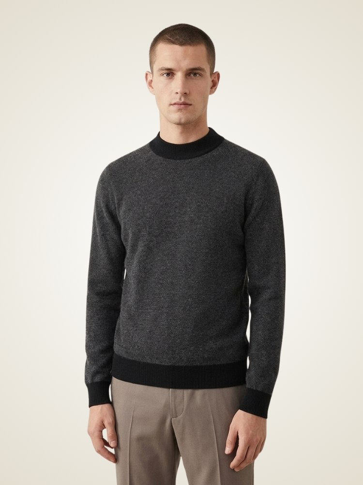 Kane - Black Two-Tone Cashmere Sweater | The Cashmere Studio