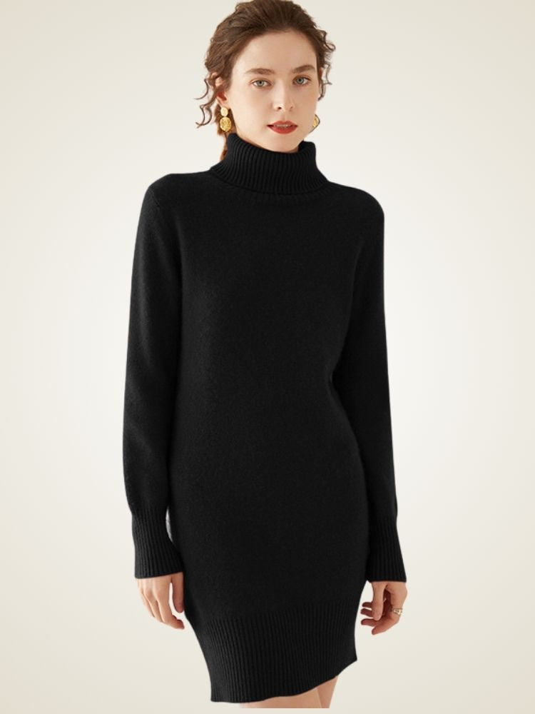 Mayowa - Black Turtleneck Cashmere Dress | The Cashmere Studio