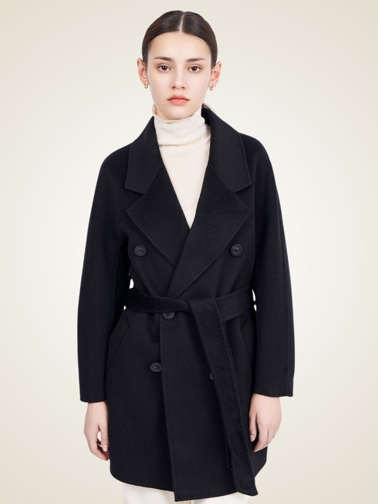 Delara - Black Double-Breasted Cashmere Coat | The Cashmere Studio