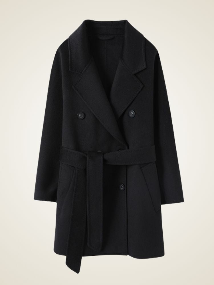 Delara - Black Double-Breasted Cashmere Coat | The Cashmere Studio