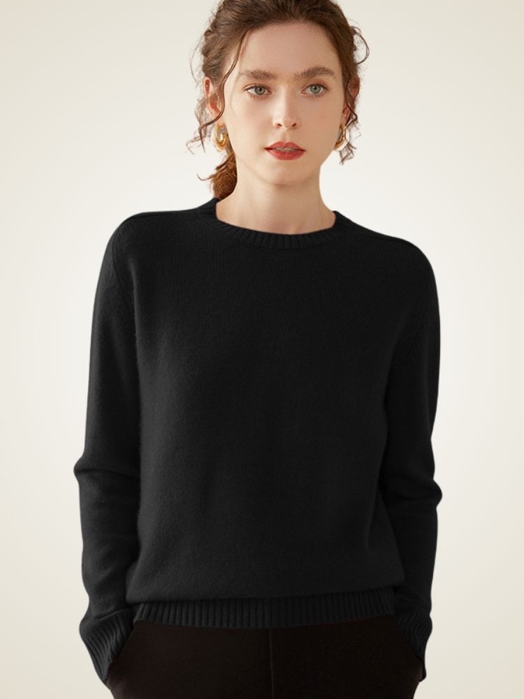 Valienne - Black Crewneck Cashmere Sweater | The Cashmere Studio