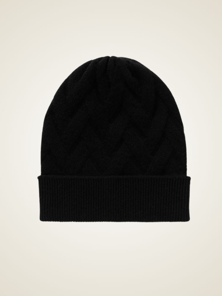 Alinda - Black Textured Cashmere Beanie | The Cashmere Studio