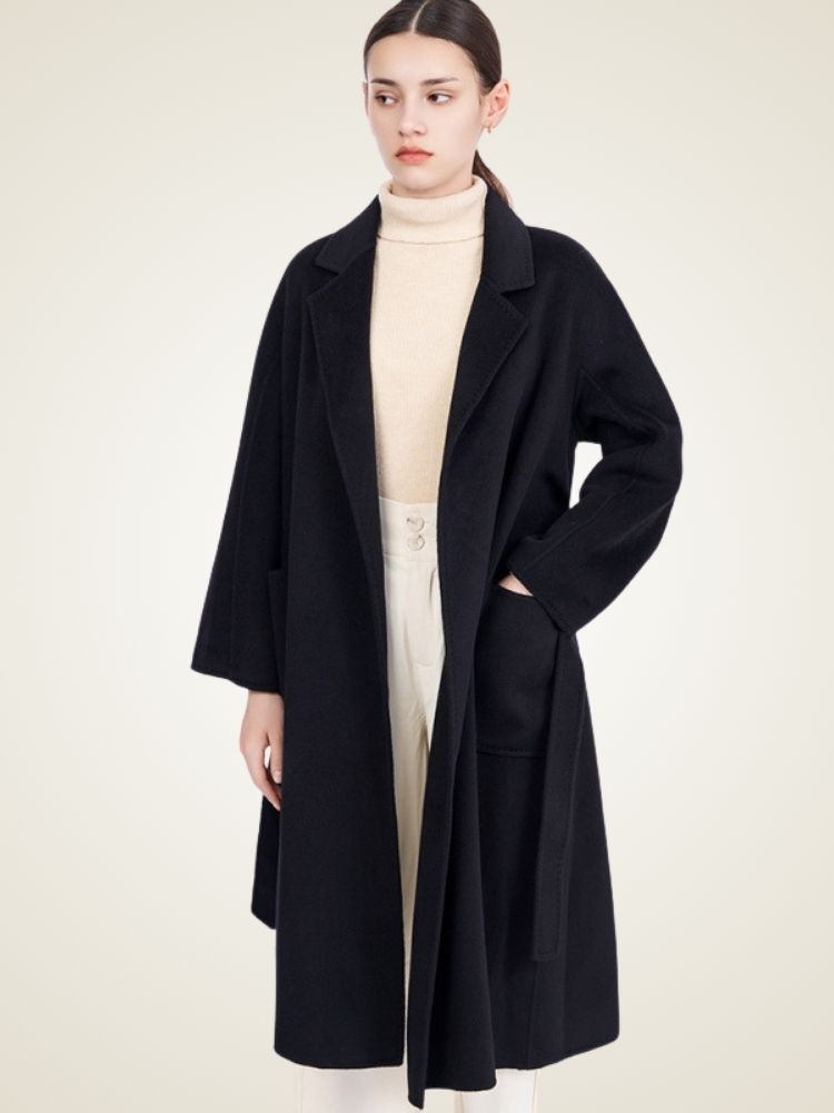 Sofia - Black Long Cashmere Coat | The Cashmere Studio