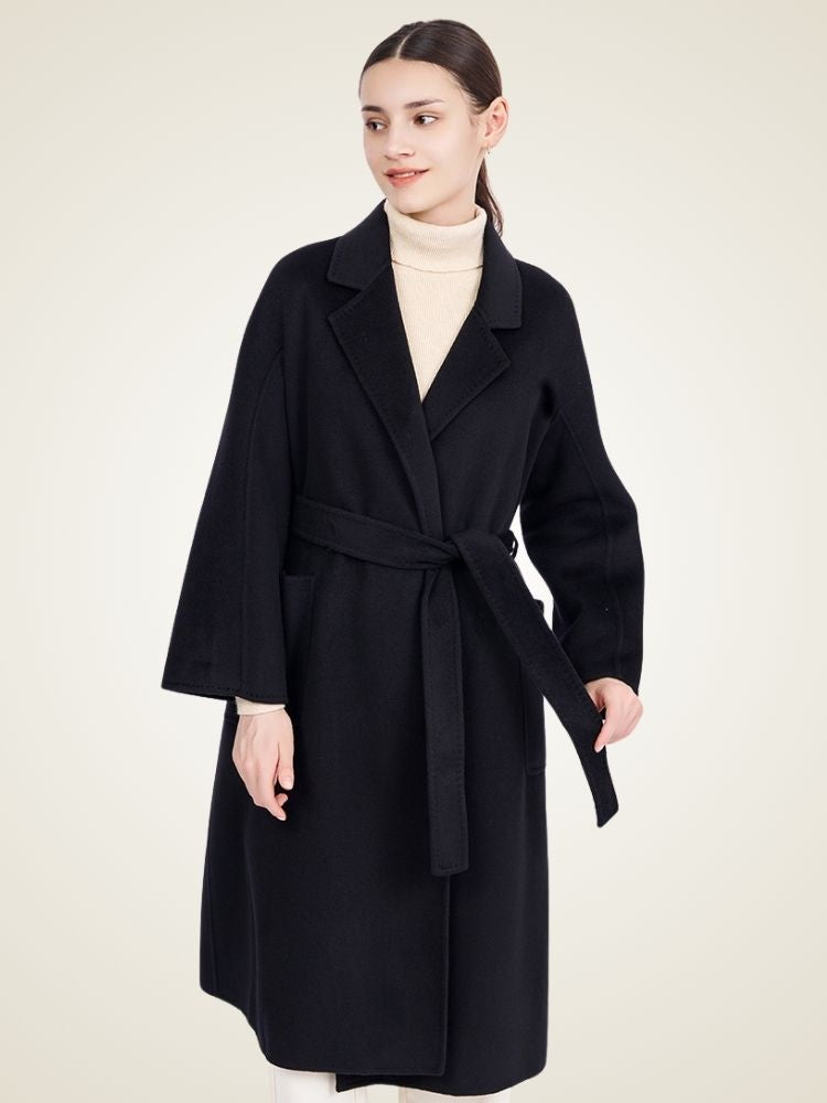 Sofia - Black Long Cashmere Coat | The Cashmere Studio