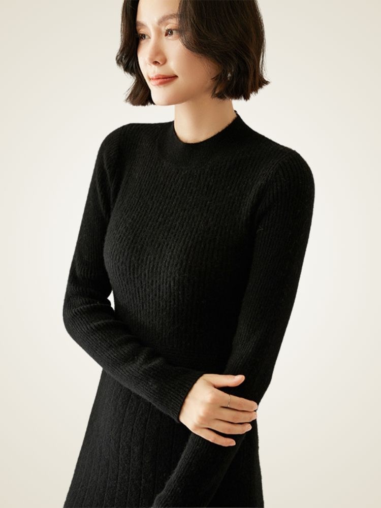 Tallis - Black Ribbed Cashmere Midi Dress | The Cashmere Studio