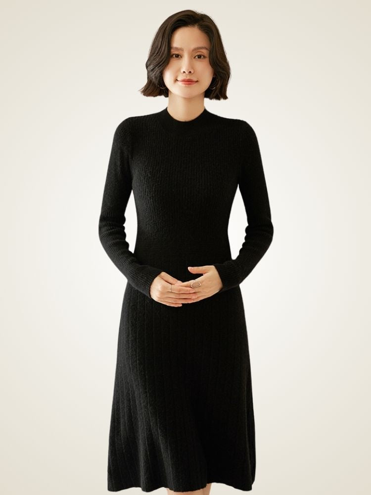 Tallis - Black Ribbed Cashmere Midi Dress | The Cashmere Studio
