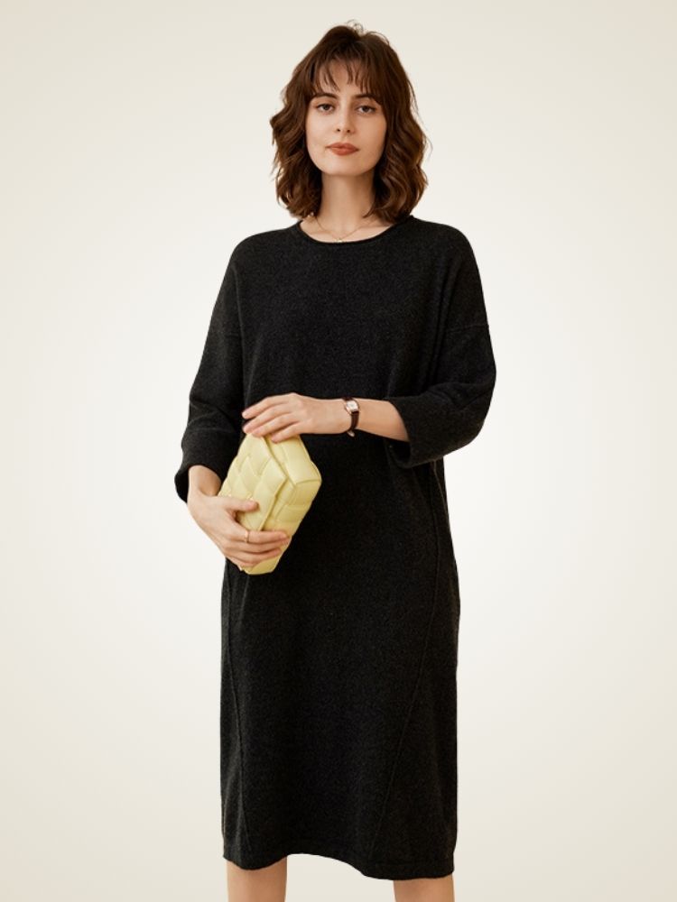 Rosanna - Black Casual Cashmere Dress | The Cashmere Studio