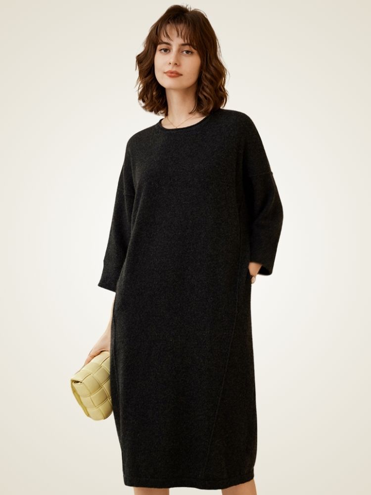 Rosanna - Black Casual Cashmere Dress | The Cashmere Studio