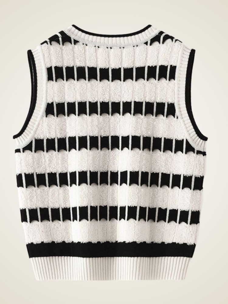 Astra - Black Striped Cashmere Vest | The Cashmere Studio