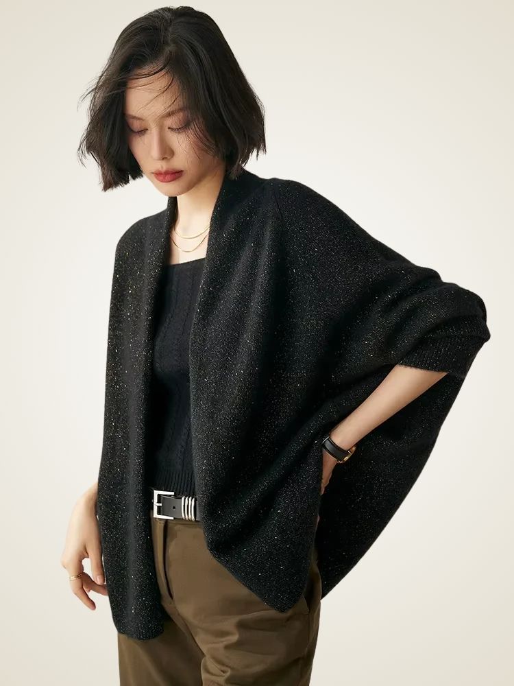 Zoey - Black Open Front Cashmere Cardigan | The Cashmere Studio