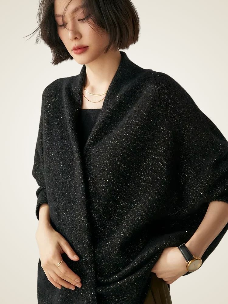 Zoey - Black Open Front Cashmere Cardigan | The Cashmere Studio
