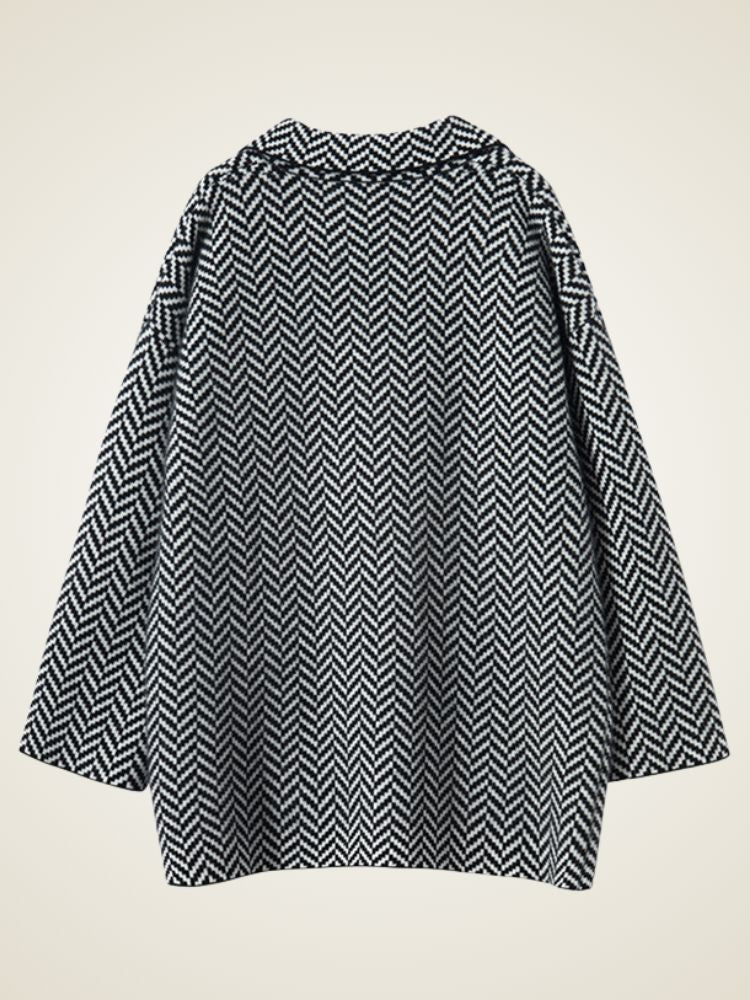 Elysia - Black Herringbone Cashmere Coat | The Cashmere Studio