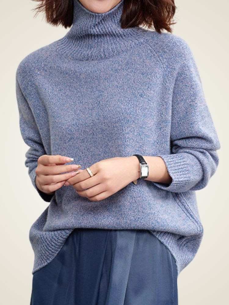 Kiersten - Blue Ribbed Cashmere Turtleneck | The Cashmere Studio