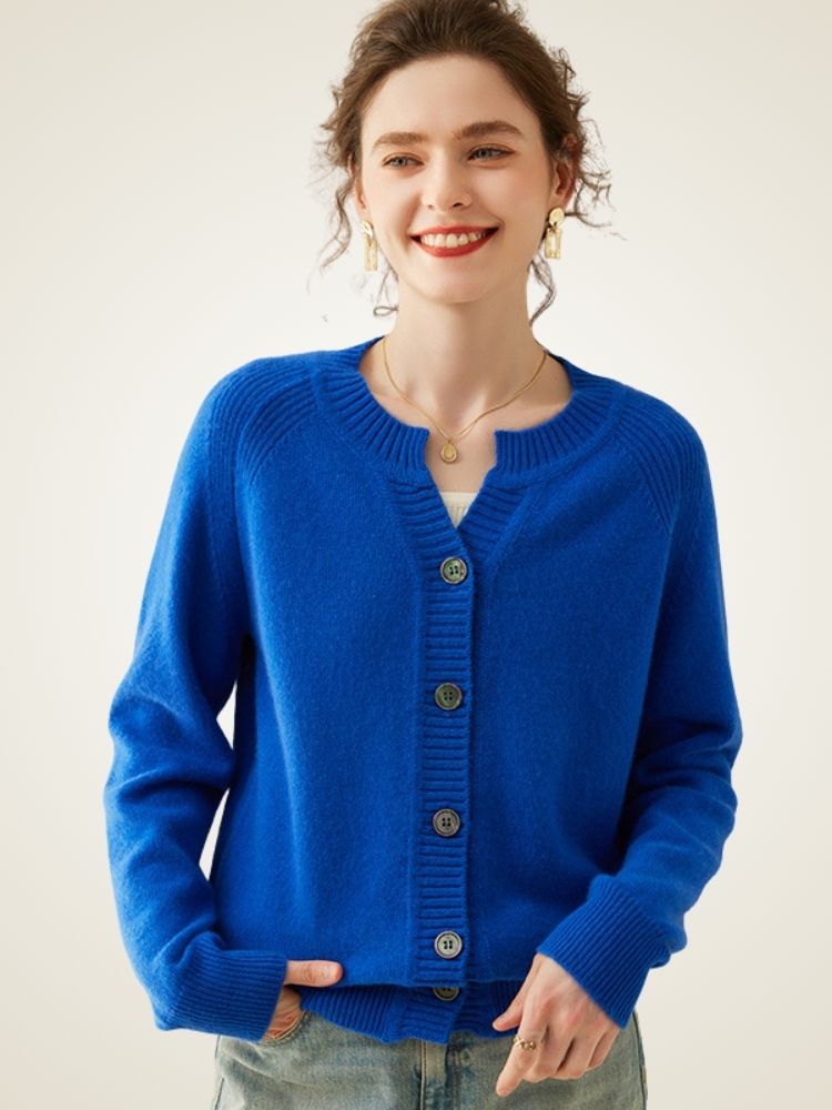 Celestia - Blue Buttoned Cashmere Cardigan | The Cashmere Studio
