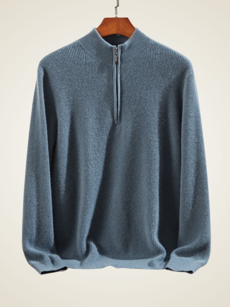 Caspian - Blue Half Zip Cashmere Sweater | The Cashmere Studio