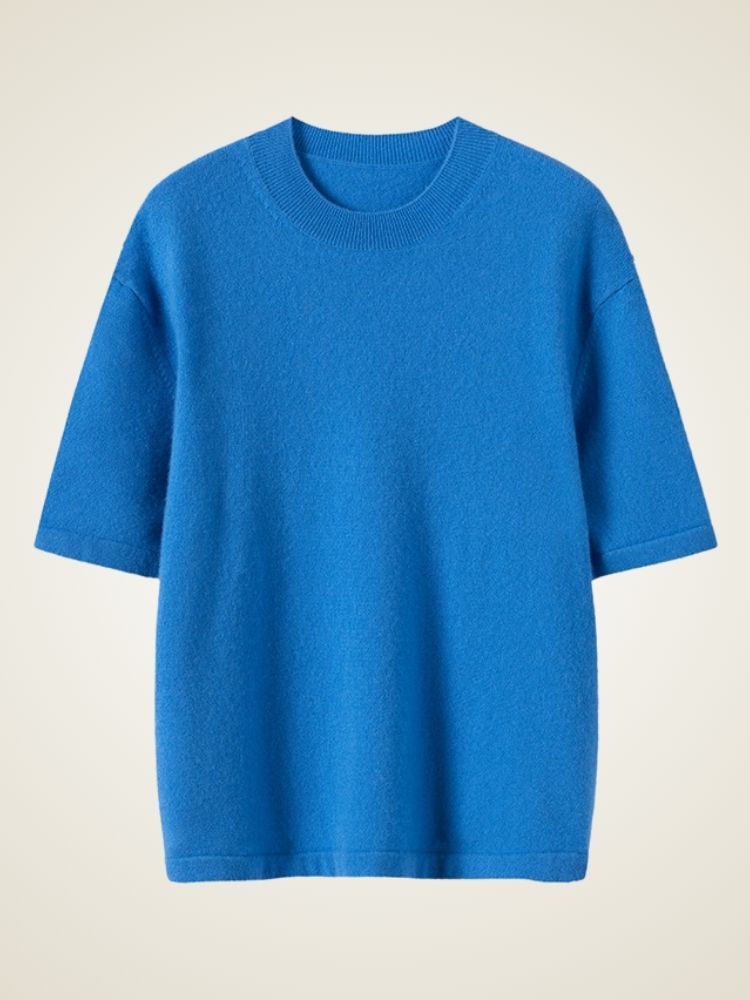 Jisel - Blue Short-Sleeve Cashmere Top | The Cashmere Studio