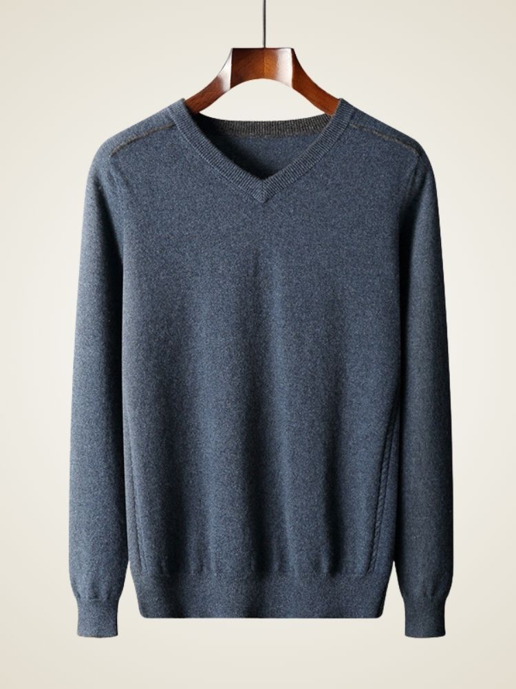 Novan - Blue V-Neck Cashmere Sweater | The Cashmere Studio