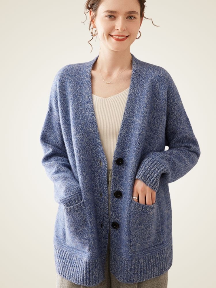 Miris - Blue Textured Knit Cashmere Cardigan | The Cashmere Studio