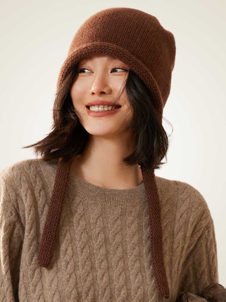 Leili - Brown Cashmere Bonnet | The Cashmere Studio