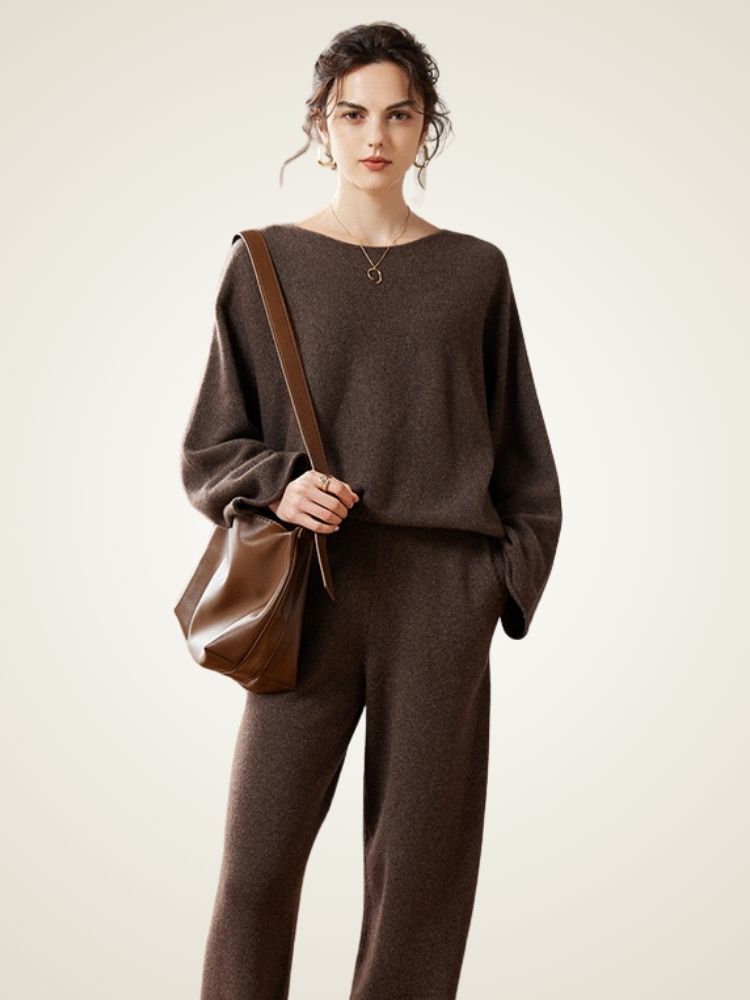 Mili - Brown Pure Cashmere Loung Set | The Cashmere Studio