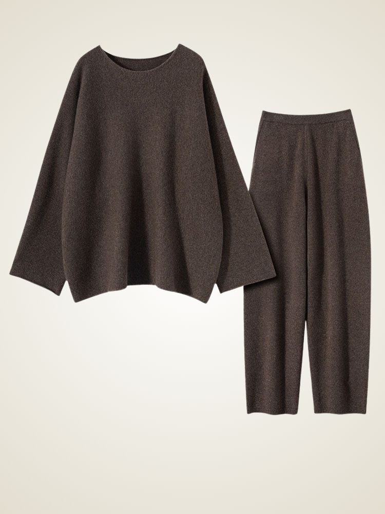 Mili - Brown Pure Cashmere Loung Set | The Cashmere Studio