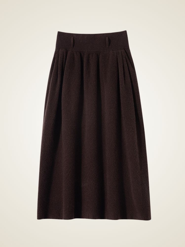 Viera - Brown Midi Pleated Cashmere Skirt | The Cashmere Studio