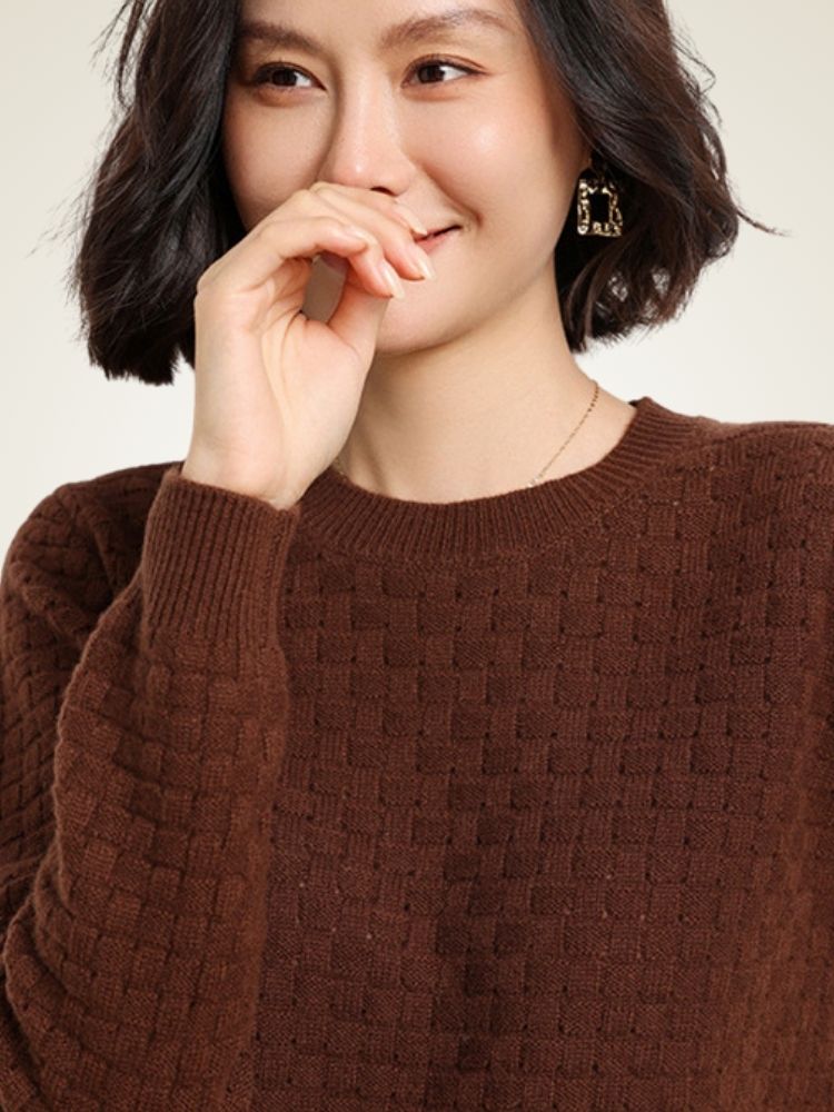 Dianis - Brown Waffle-Textured Cashmere Sweater | The Cashmere Studio