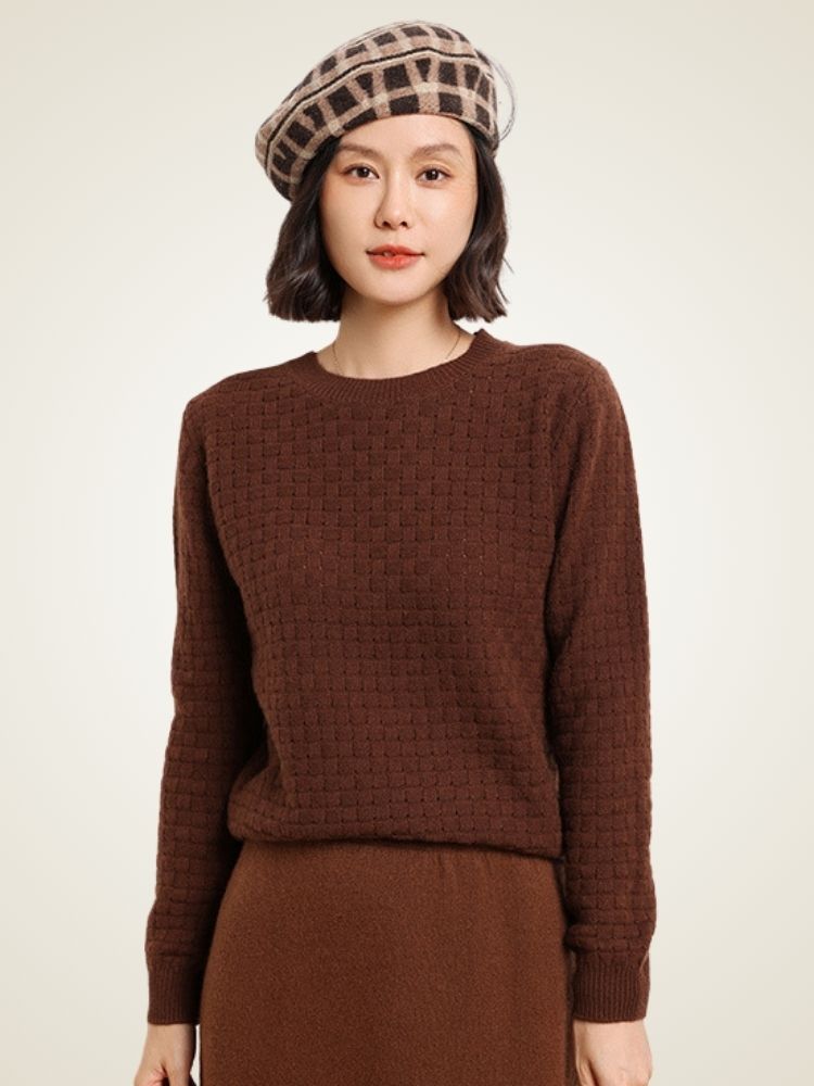 Dianis - Brown Waffle-Textured Cashmere Sweater | The Cashmere Studio
