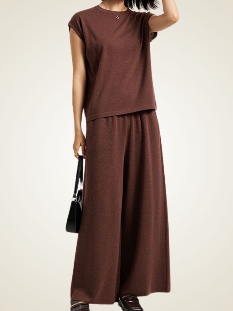 Zaylie - Brown Wide Leg Cashmere Pants | The Cashmere Studio