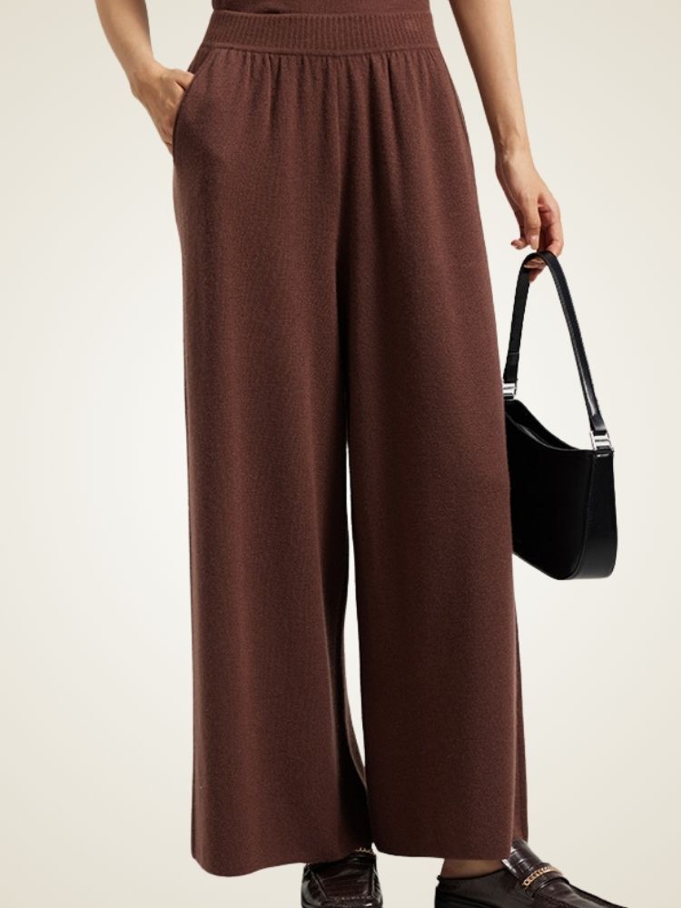 Zaylie - Brown Wide Leg Cashmere Pants | The Cashmere Studio
