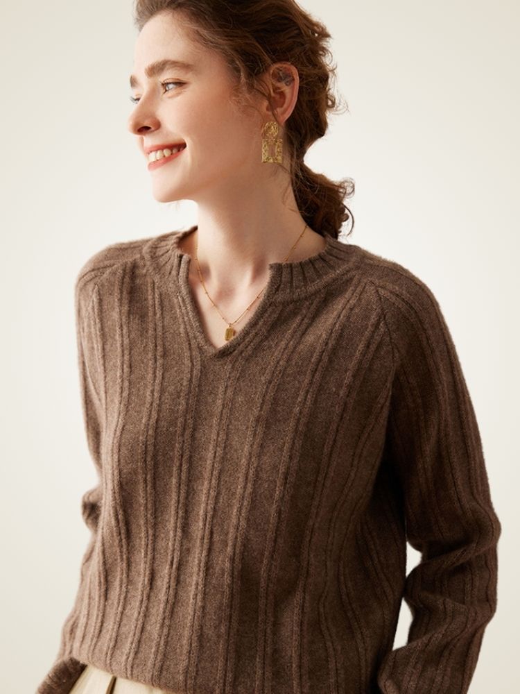 Arelia - Brown Ribbed Cashmere Sweater | The Cashmere Studio