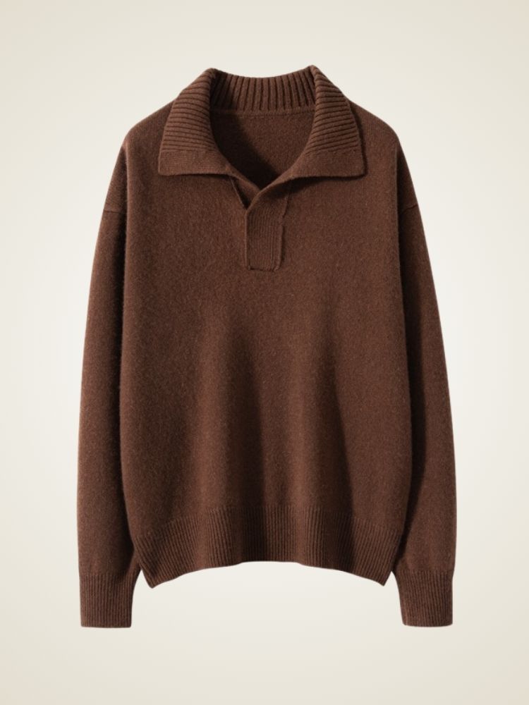 Indessa - Brown Collared Cashmere Pullover | The Cashmere Studio