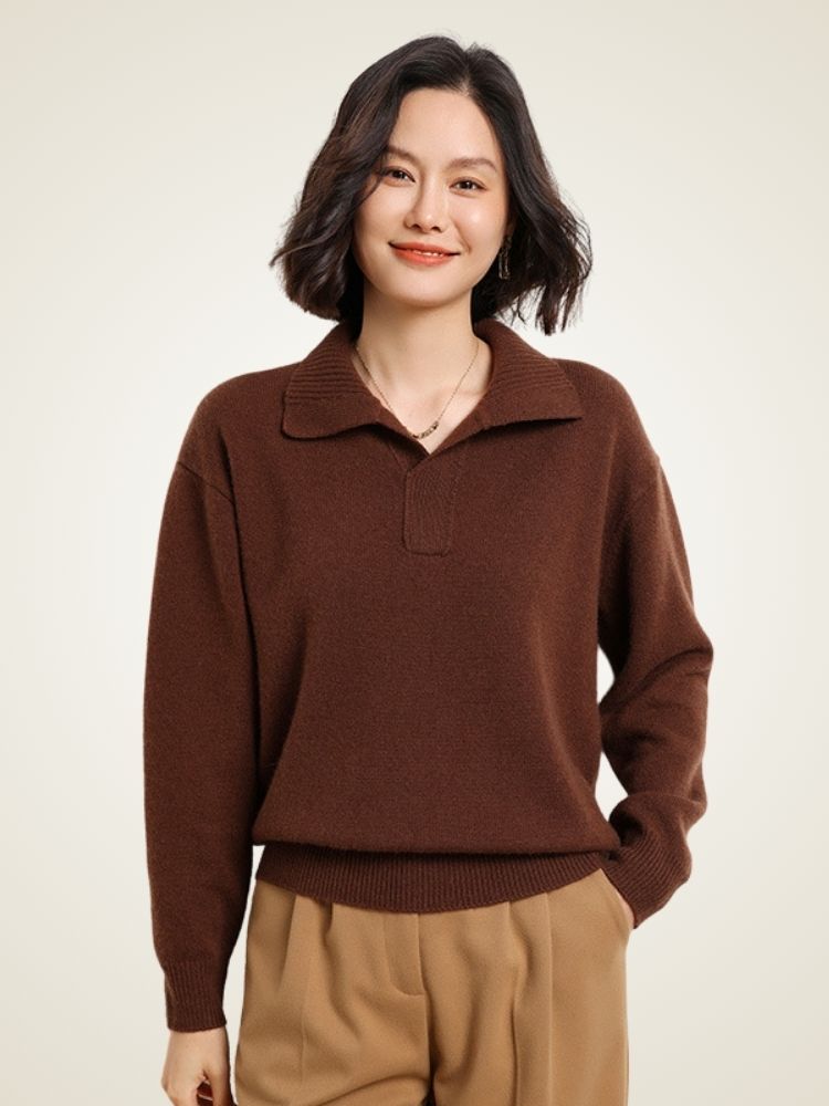 Indessa - Brown Collared Cashmere Pullover | The Cashmere Studio