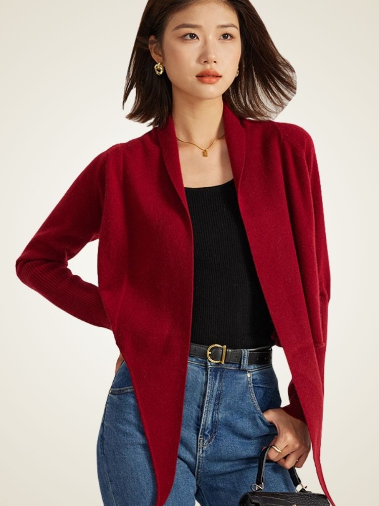 Abilene - Burgundy Tie-Waist Cashmere Wrap Cardigan | The Cashmere Studio