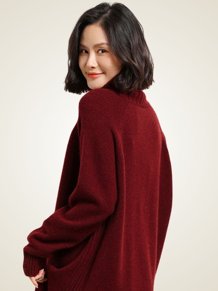 Mirel - Burgundy Turtleneck Cashmere Dress | The Cashmere Studio