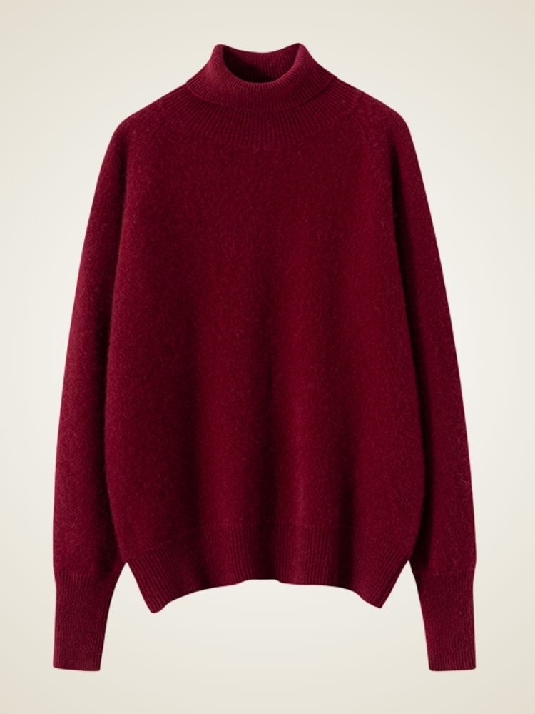 Perla - Burgundy High Turtleneck Cashmere Sweater | The Cashmere Studio